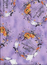 New Boo Happy Halloween Pumpkins Ghosts Candy on Purple Cotton Fabric bythe Yard