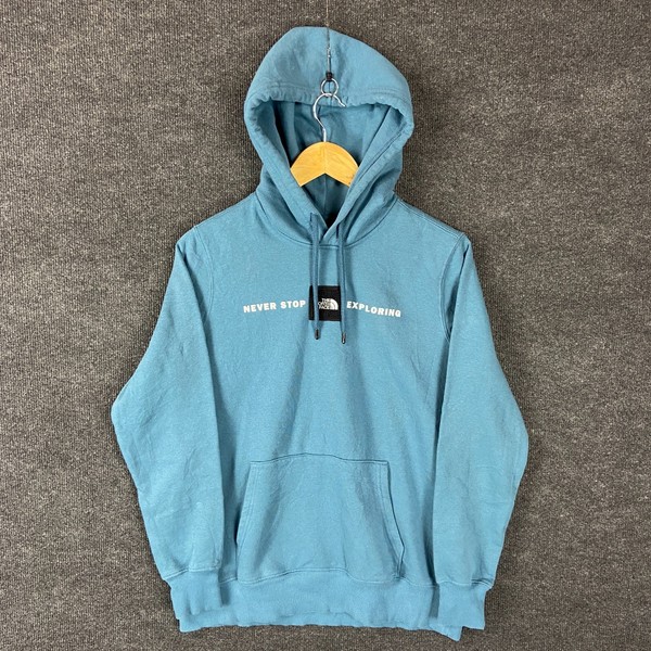 The North Face Womens Hoodie Size M Blue Long Sleeve Activewear Drawstring Logo