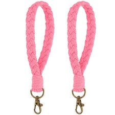 2 Pcs Handmade Bracelet Keychain for Travel Concerts, Dark Pink