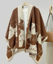 Ladies Top Quality Double Sided Cat Pattern Scarf Wool  Evening Shawl Warm