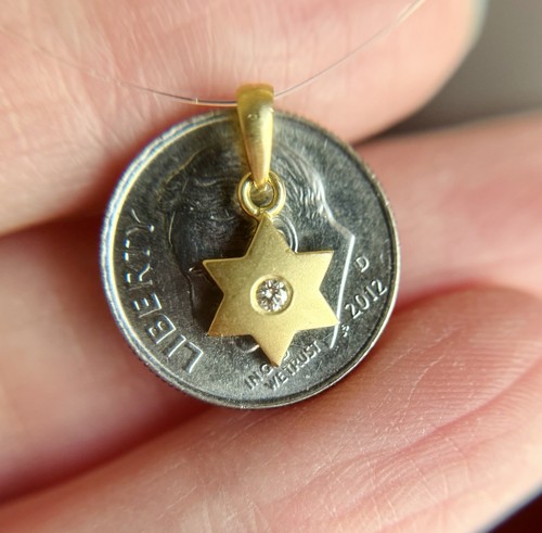 Vintage 18K 750 Matte Yellow Gold Diamond Star of David Charm Pendant Minimalist - Picture 11 of 12