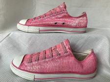 EUC Converse Chuck Taylor All Star Junior 5.5 Pink Shimmer Slip On, Elastic Lace