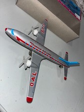 Vintage MF-104 Passenger Plane Friction Tin Toy Overseas Air Lines Collectable