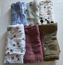 Lot Of 6 Muslin Bamboo Organic Cotton Swaddle Blankets Good Condition Unisex