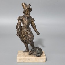 19 c Antique Bronzed CAVALIER Soldier Knight Statue Sculpture Figurine