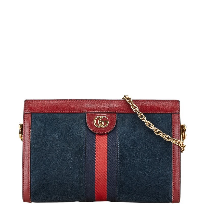 Gucci Ophidia Navy Red Leather Suede Crossbody Chain Shoulder Bag 503877 Preowned