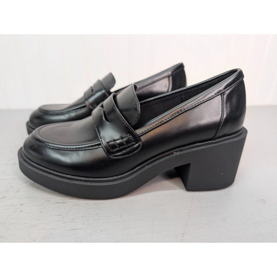 Mocasines No Boundaries Plataforma Penny Mujer Negro Imitación Cuero Mujer Talla 9 NUEVO Foto 4 de 4