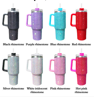 Rhinestone Glitter Bling 40oz tumbler w/Handle & Straw- Stainless Steel 8 COLORS