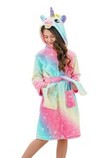 Doctor Unicorn Girls Fleece Hooded Robe Toddler Warm Fuzzy 4-5T, Pink 2