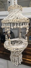 Vintage 70s Sea Shell Cowrie Hanging Basket/P...