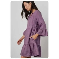 Velvet by Graham & Spencer Purple Aurora Linen Dress Size Small Bell Sleeve