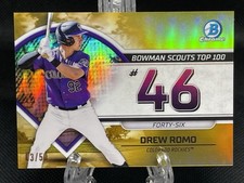 2023 Bowman Bowman Scouts Top 100 Gold Refractor /50 Drew Romo #BTP-46