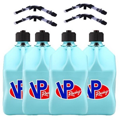 VP Racing 4 Pack Sky Blue Square 5 Gallon Fuel Jugs + Hose, Hose Bender