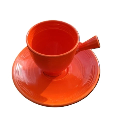 Vintage Homer Laughlin FIESTA 1940's RED Demitasse Cup & Saucer Stick Handle