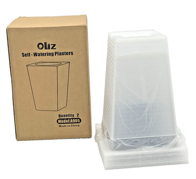 Oliz Self Watering Planters 2pk 6 Inch Color Hazy White Brick Pattern New In Box
