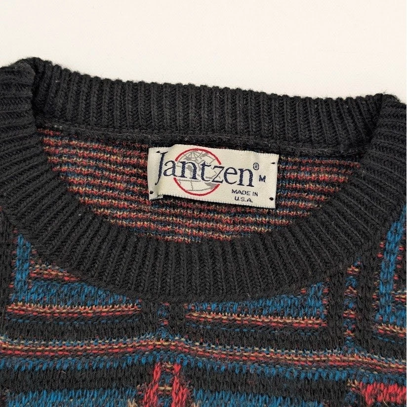 Suéter Jantzen De Colección Para Hombre Mediano Multicolor Geométrico Abuelo Hecho en EE. UU. Años 90 Foto 3 de 4