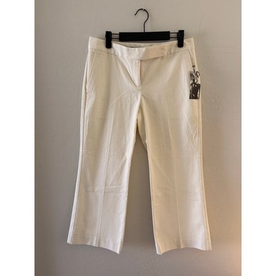 NEW Express Editor Crop Flare Pants Canvas Cream Low Rise Trouser Size 6