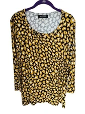 Kasper Black/Yellow/White 3/4 Sleeve Top In Size XL
