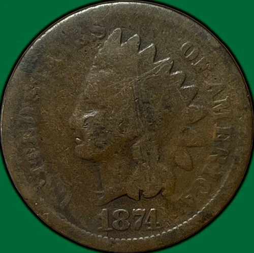 1874 Indian Head Cent Good G Coin #35260