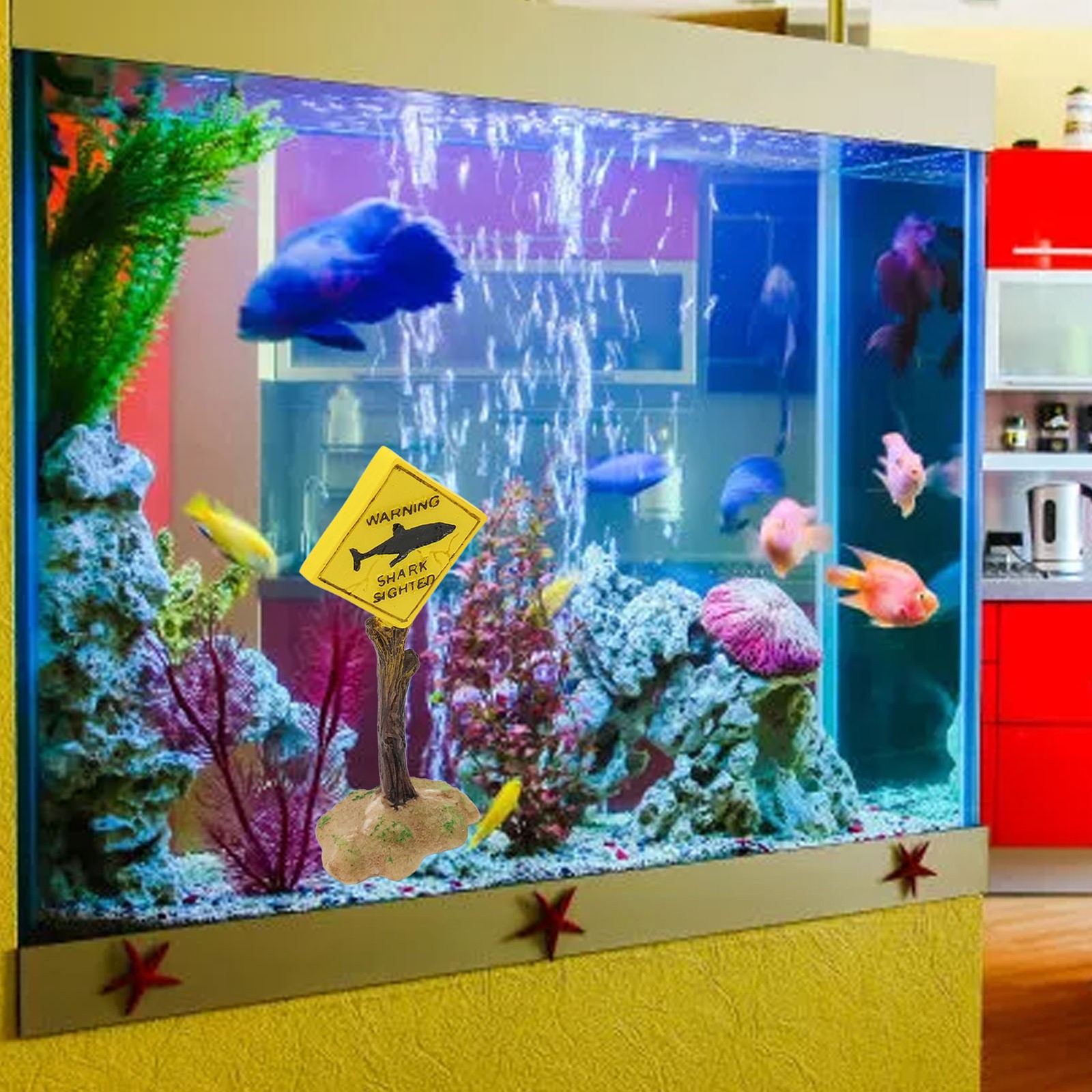 1PC Warning Board Aquarium Decoration Resin Funny Fish Tank Ornaments Mini