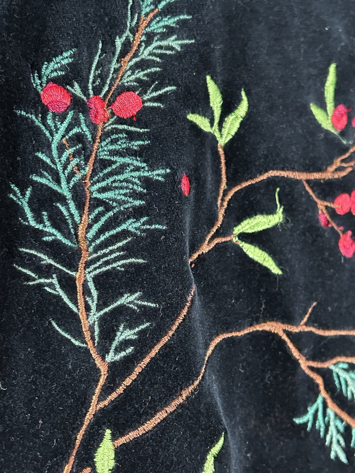 susan bristol cardigan Velvet Winter Pine Sprigs Berries Medium Christmas