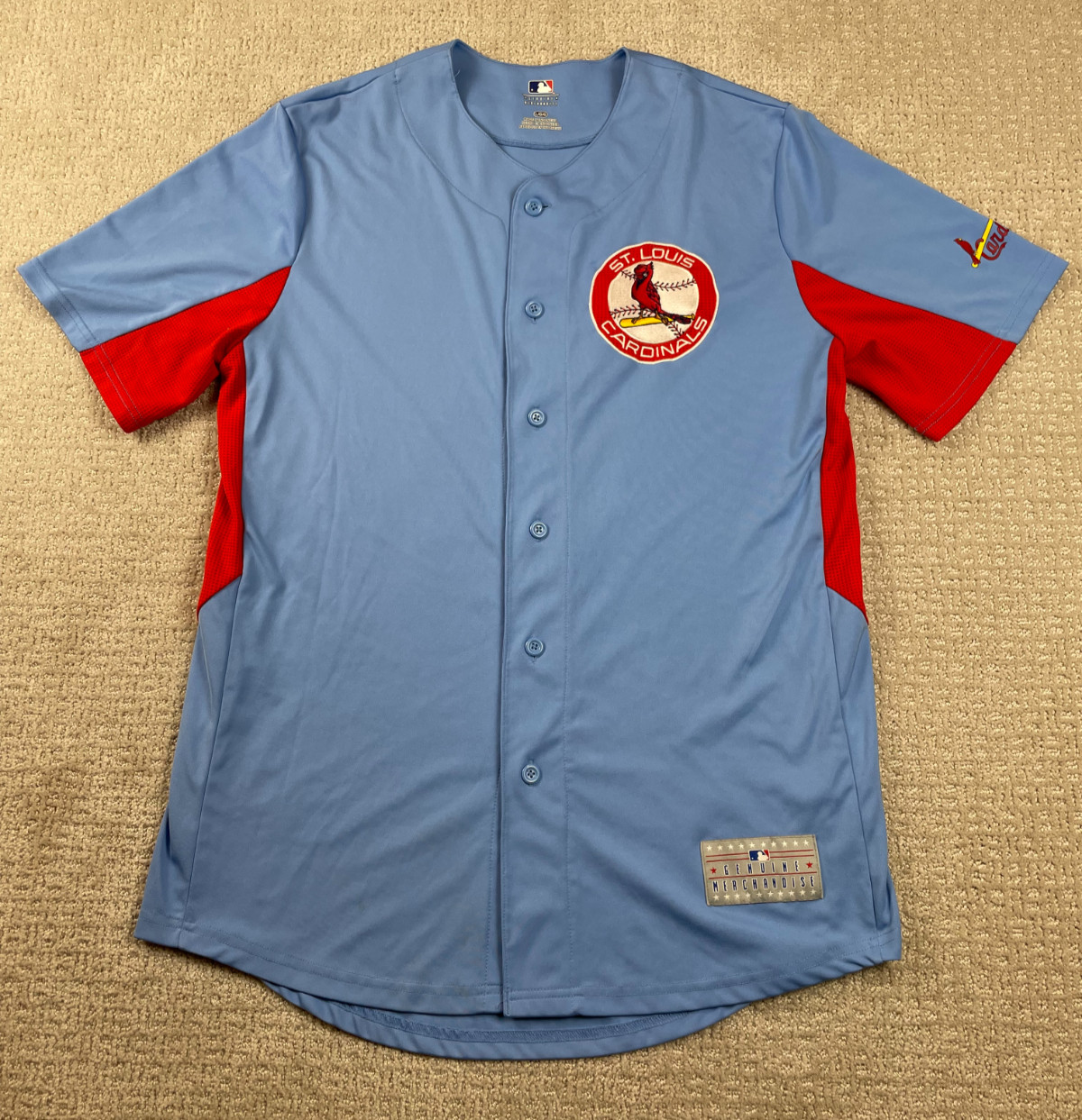 St Louis Cardinals Jersey Mens Large Blue Cooperstown Old Logo MLB Genuine Merch