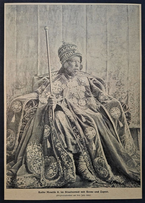 2. Picture Document Emperor Menelik II of Ethiopia with Crown and Scepter 1904