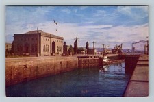 Seattle WA-Washington, Government Locks, Puget Sound, Steamer Vintage Postcard