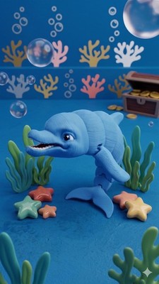 Ocean Life: Dolphin Flexi Figure | Full-Color 3D Printed Marine Creature Toy