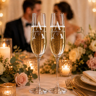 Personalized Champagne Flute, Wedding, Brides Gift, Anniversary,Mr & Mrs Glasses