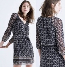 Madewell Woodland Dress Artisan Floral Boho Black 3/4 sleeves Size 4