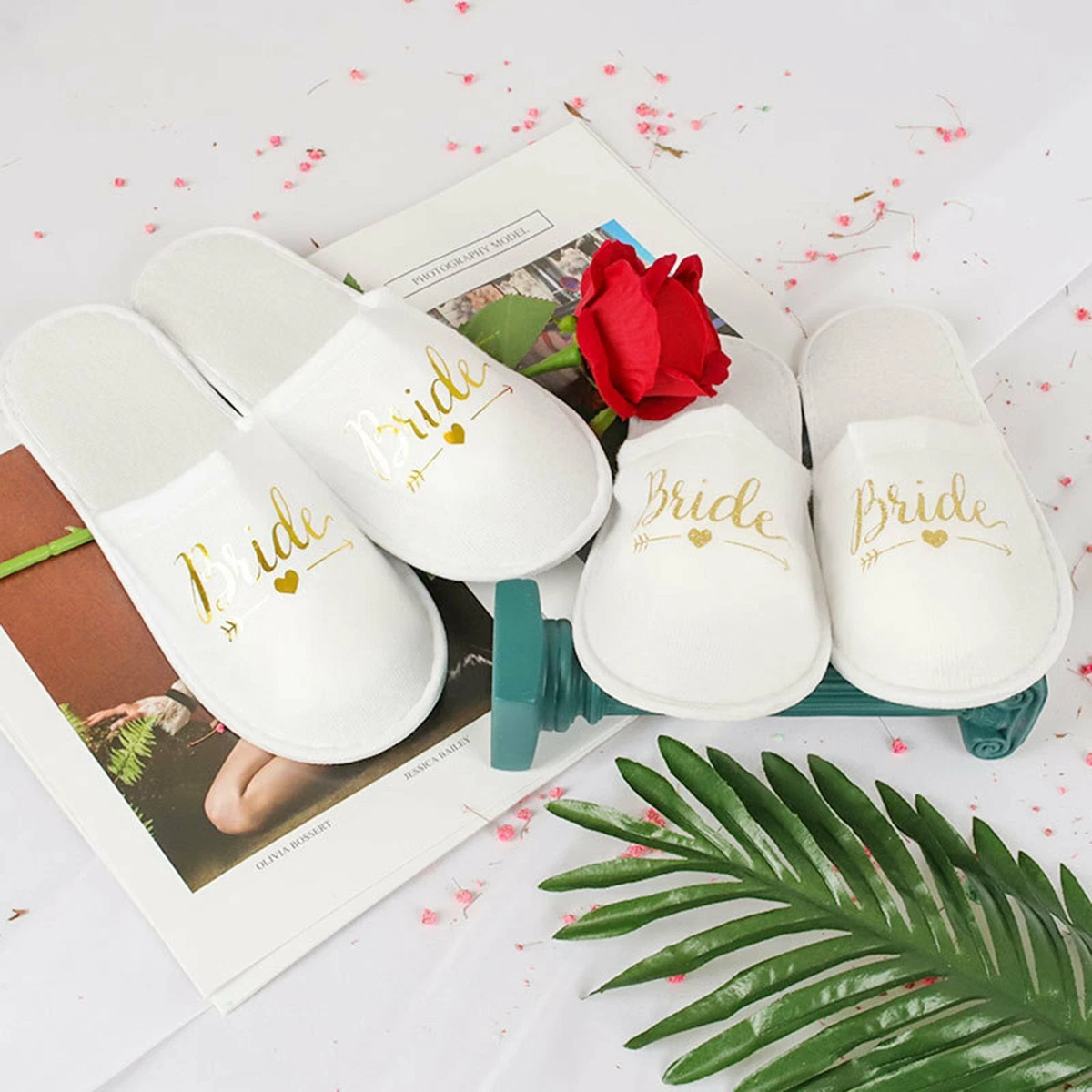 Bridal Slippers Gold on White Bride To Be Bridesmaid Maid of