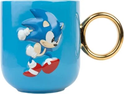 SEGA OFFICIAL SONIC THE HEDGEHOG 3D RING HANDLE MUG CUP NEW IN GIFT BOX ERIK