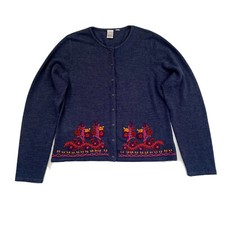 Target Womens Cardigan Size 14 Navy Embroidered Stretchy Acrylic Vintage