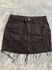 Vanilla Star Juniors' Black Ripped Raw Hem Denim Mini Skirt Size 9