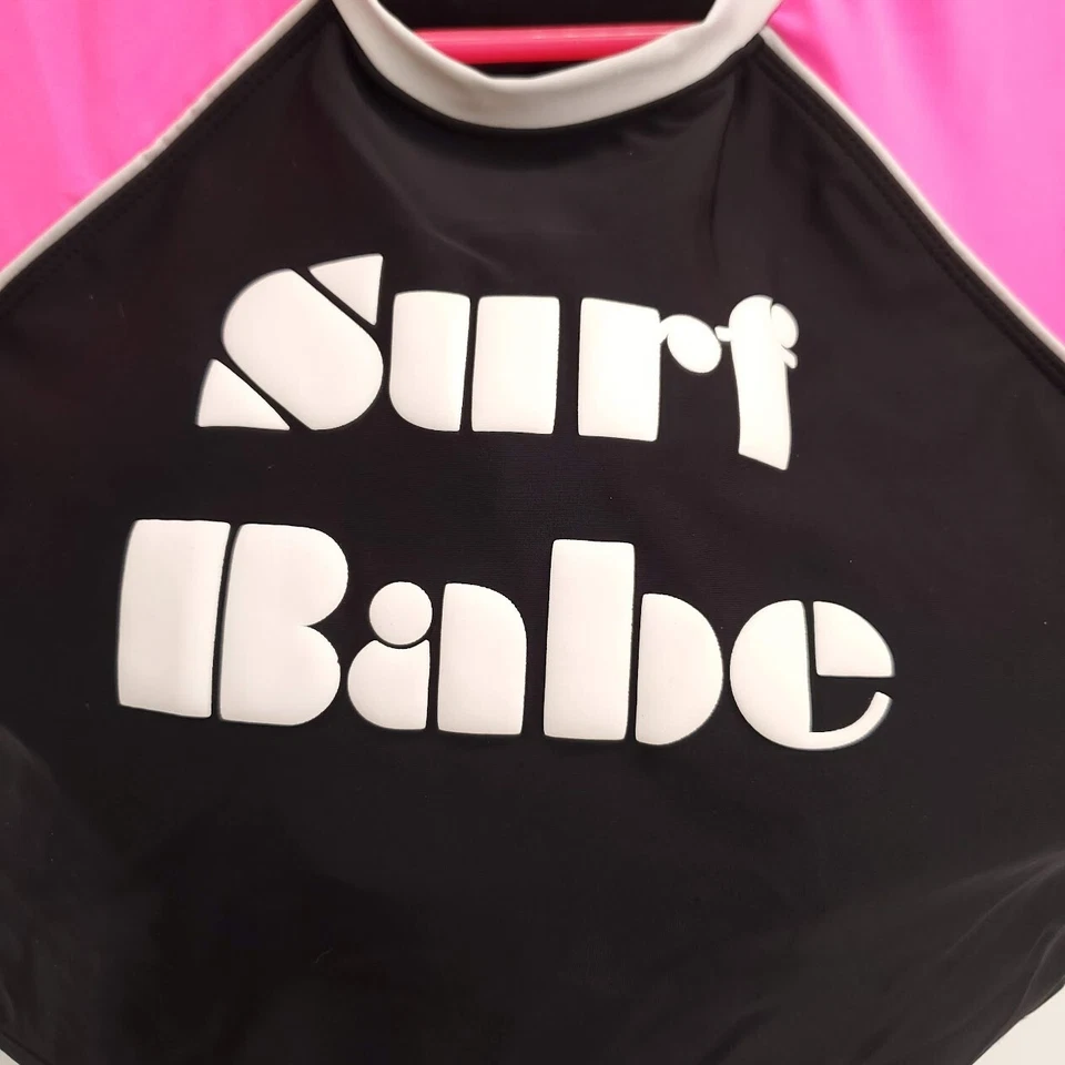 OP Junior Top Recortado Manga Corta Surf Babe Traje de Baño Negro Rosa Sujetador Acolchado XL Foto 2 de 4