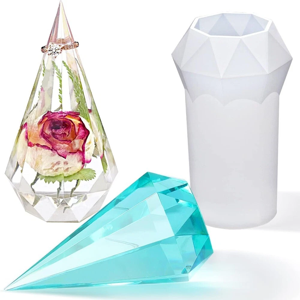 Diamond Shaped Faceted Silicone Resin Mold Ring Holder Molds