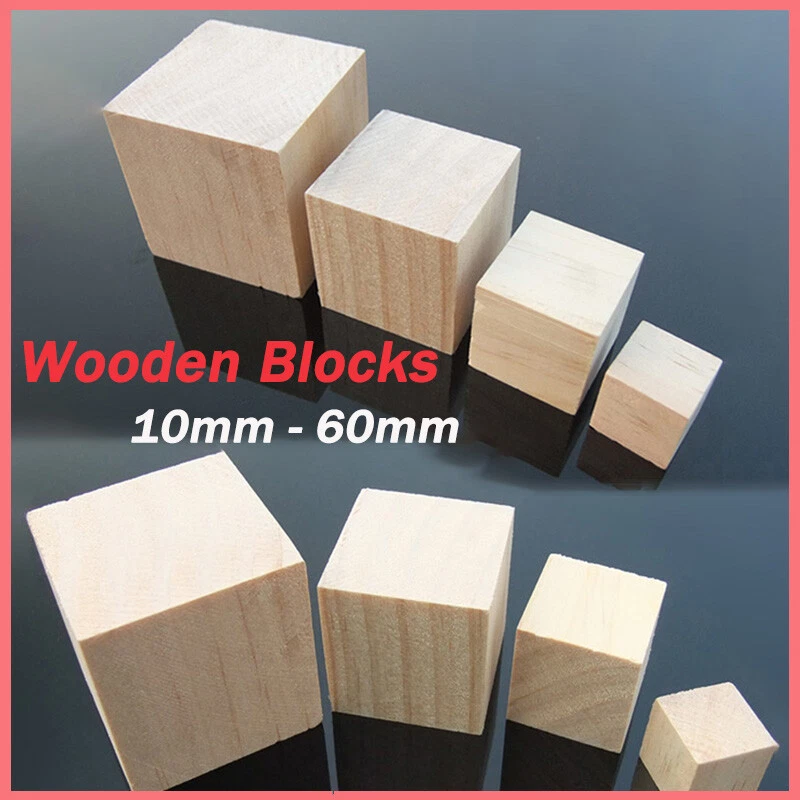 Natural Wooden Blocks Cubes Wood Craft Square DIY Crafts Toys 10x10mm -  60x60mm