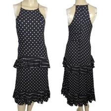 LuLu's Black White Polka Dot Sleeveless Midi Dress Layered Ruffle high low sz S