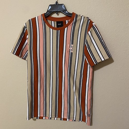 huf beige red peach striped tee shirt 