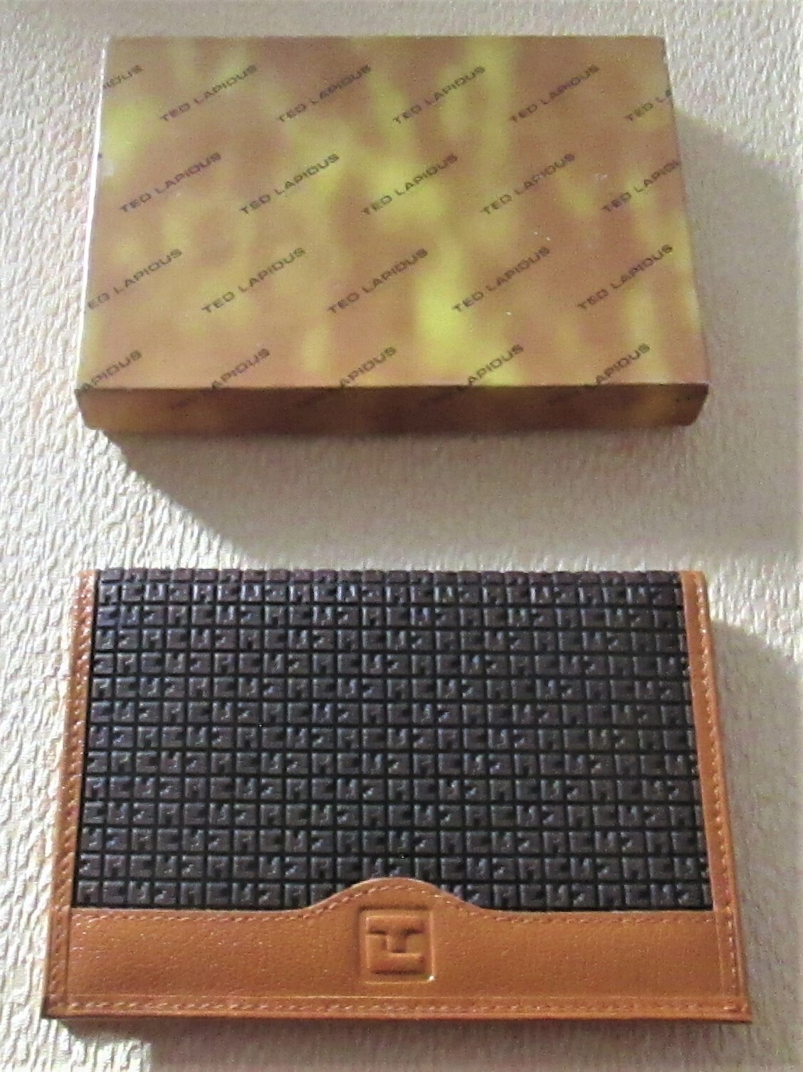 Porte-cartes Ted Lapidus en cuir de luxe fauve et toile monogrammée