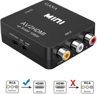 GANA RCA AV auf HDMI Konverter Adapter 1080P PC/Nintendo/Xbox/PS4/PS3/PS2/TV/STB