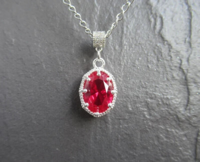 5.81 Ct Oval Cut Red Ruby Solitaire Women's Party Pendant 14K White Gold Plated