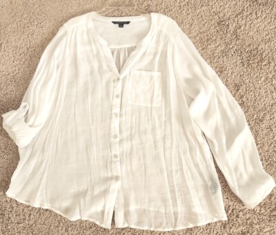 Zac & Rachel White Tunic 2X button-up convertible sleeves Beachy Summer Cool!