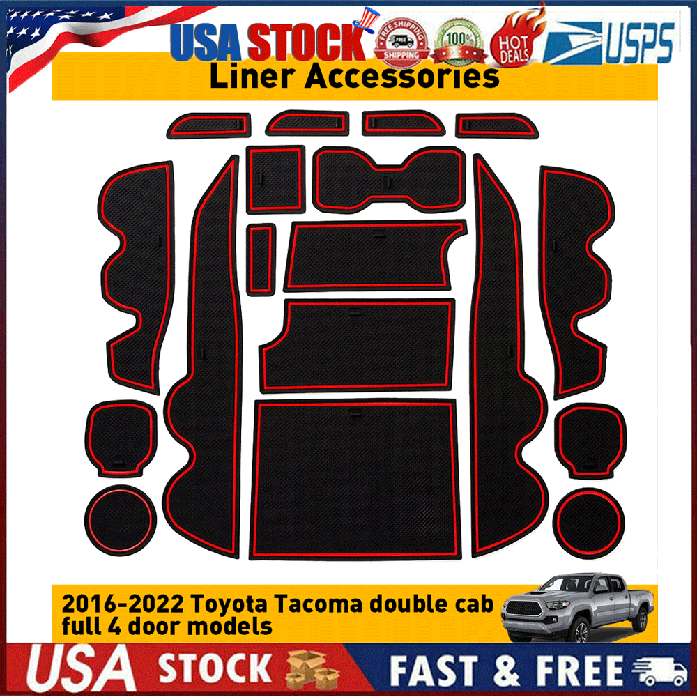 For 2016-2022 Toyota Tacoma Cup Holder, Door Liner Insert Accessories Black Trim