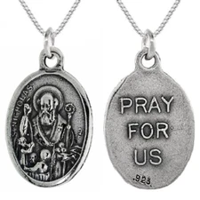 Sterling Silver St Nicholas Wonderworker (Santa Claus) Pendant /Charm, Box Chain