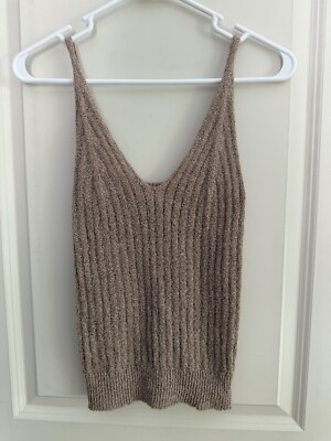 Final Touch Rib Knit V-Neck Tank Sweater Vest Brown Cocoa sz S 