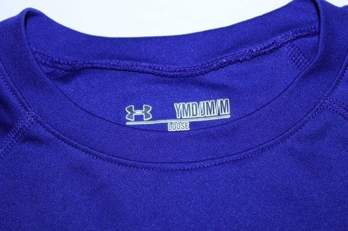 Youth Boys Under Armour M Loose Fit S/S Blue Shirt Heat Gear White Logo - Picture 3 of 3