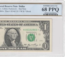 $1 2006 One Dollar Star Note Fr.1933-K Dallas* PCGS Graded 68PPQ RARE