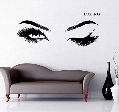49.2inch Large Beauty Salon Eyelash Wall Decor Stickers Make Up Store Home De...
